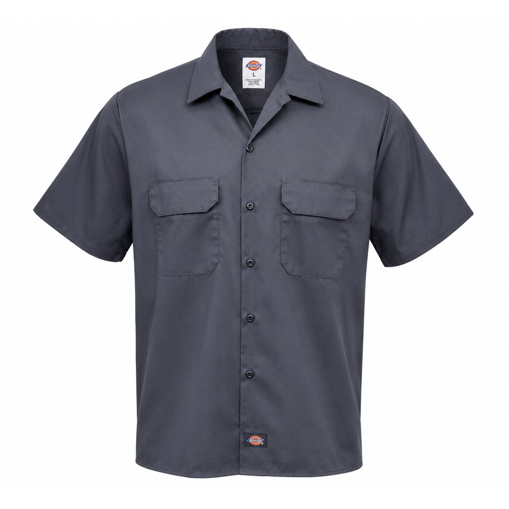 Dickies Work Shirt Men L Gray Excellent Short Sleeve Button Down Utility Twill